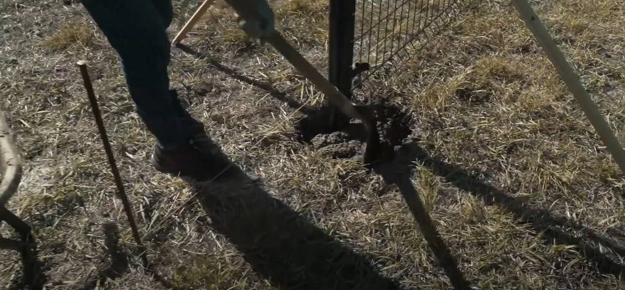 pose du béton pour sceller les poteaux